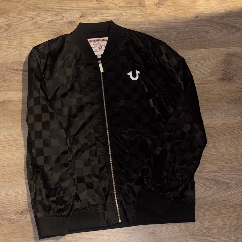 True Religion Black Checkered Bomber Jacket